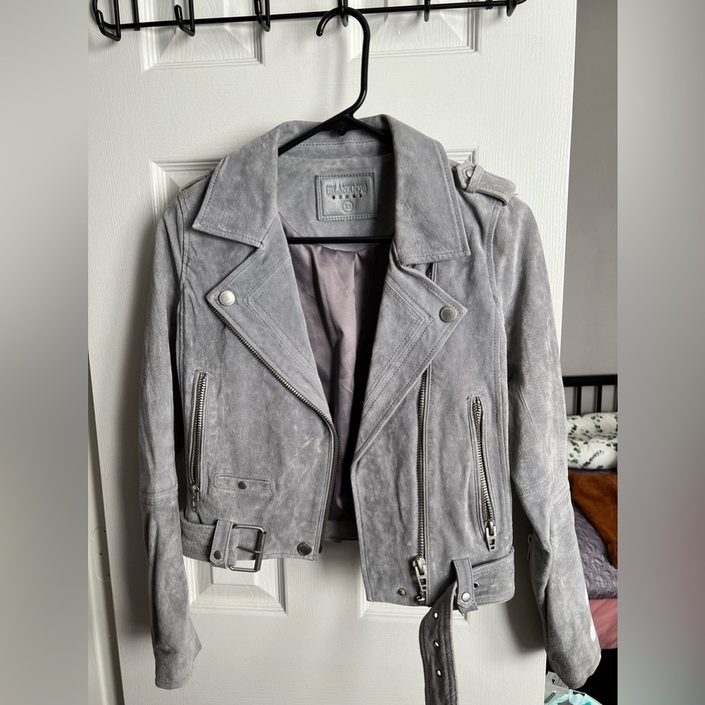Blank NYC Cropped Suede Moto Jacket with belt